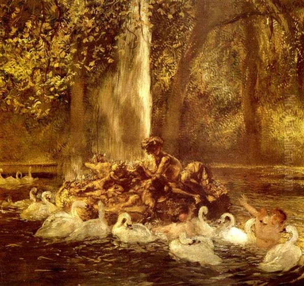 Le Bassin Dore Oil Painting by Gaston La Touche