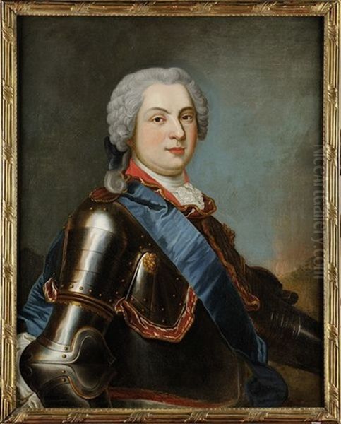 Portrait En Buste Du Dauphin Louis De France En Cuirasse, Portant Le Grand Cordon L'ordre Du Saint Esprit Oil Painting by Maurice Quentin de La Tour