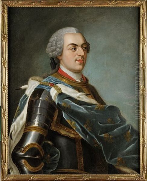 Portrait En Buste Du Roi Louis Xv En Cuirasse Et Grand Manteau, Portant Le Grand Cordon De L'ordre Du Saint Esprit Oil Painting by Maurice Quentin de La Tour