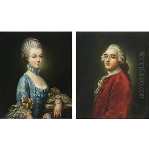 Portrait Of A Noblewoman (+ Portrait Of A  Nobleman; 2 Works) Oil Painting by Maurice Quentin de La Tour