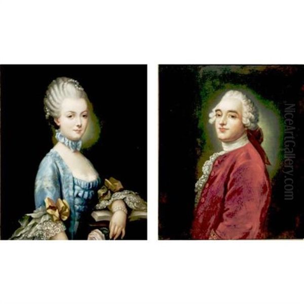 Portrait Of A Nobleman (+ Noblewoman; Pair) Oil Painting by Maurice Quentin de La Tour