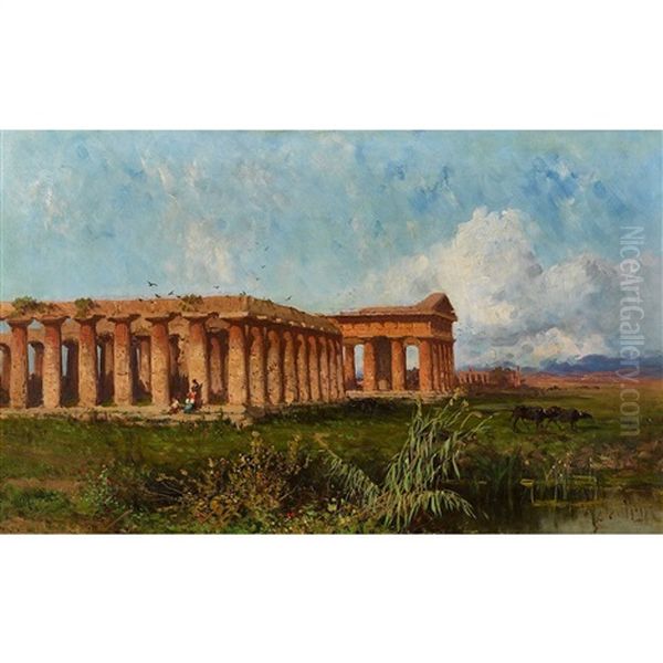 Die Tempelruinen Von Paestum Oil Painting by Alessandro la Volpe