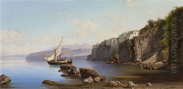 A Fishing Boat In The Bay Of Sorrent Oil Painting by Alessandro la Volpe