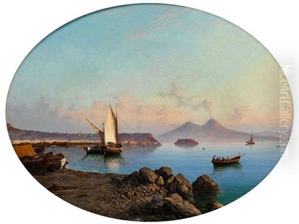 Ansicht Von Der Bucht Von Neapel Mit Rauchendem Vesuv Oil Painting by Alessandro la Volpe