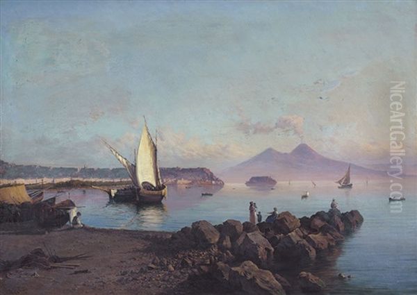 Napoli, La Spiaggia Di Mergellina Oil Painting by Alessandro la Volpe