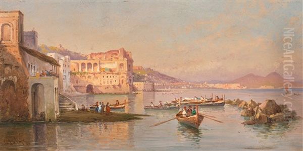 Veduta Di Napoli Con Il Palazzo Donnanna Oil Painting by Alessandro la Volpe