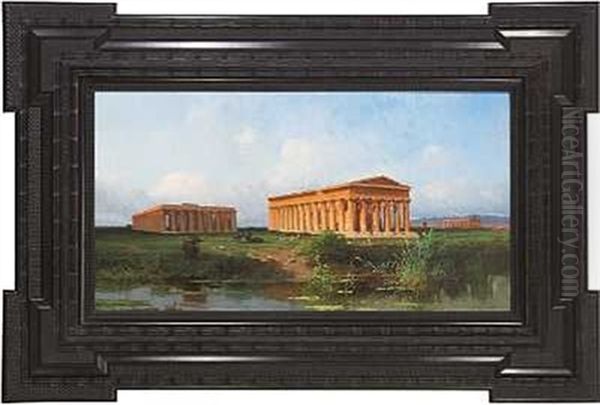 De Antikke Templer I Paestum, Italien Oil Painting by Alessandro la Volpe