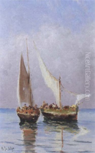 Barche Di Pescatori In Mare Oil Painting by Alessandro la Volpe