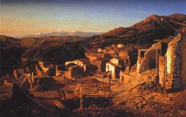 A View Of The Village Of San Sebastiano, Abruzzo Oil Painting by Alessandro la Volpe