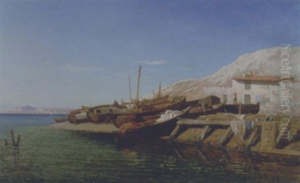 Barche In Secco Nell'isola Oil Painting by Alessandro la Volpe