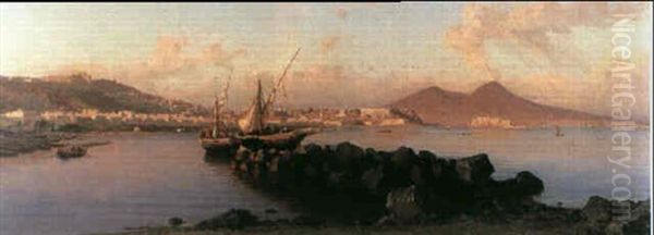 A View Of The Bay Of Naples Oil Painting by Alessandro la Volpe