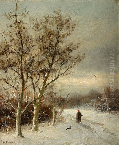 Houtsprokkelaar In Een Winters Landschap Oil Painting by Gerard Van Der Laan