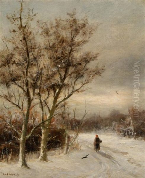 Landscape In Winter Oil Painting by Gerard Van Der Laan