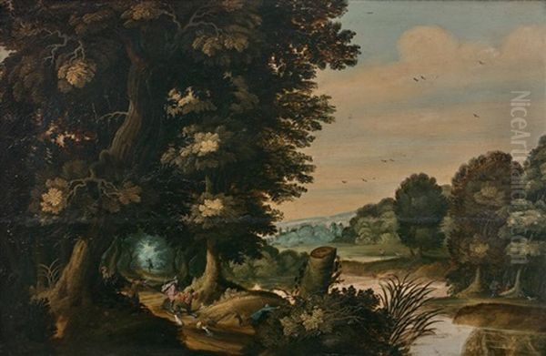 Paysage Forestier Avec Des Brigands En Embuscade Oil Painting by Jasper van der Laanen