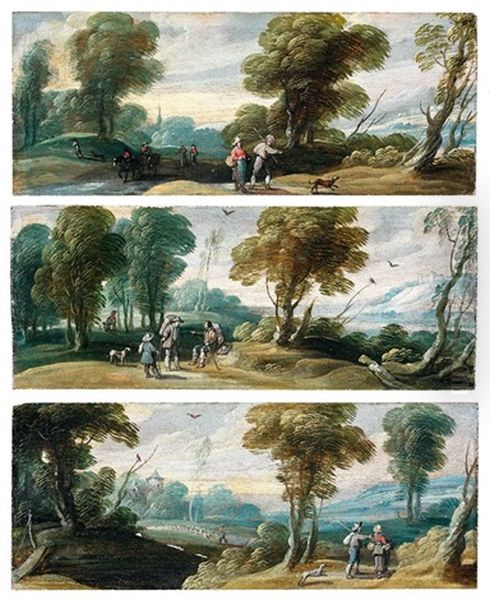 Scenes Pastorales (decor De Tiroirs De Cabinet) (6 Works) Oil Painting by Jasper van der Laanen