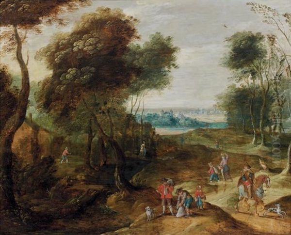 Cavaliers Et Promeneurs Dans Un Paysage Oil Painting by Jasper van der Laanen