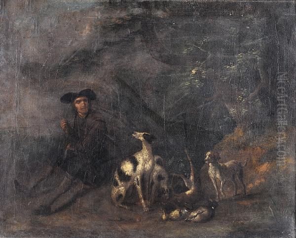 A Huntsman With His Dogs In A Landscape Oil Painting by Adriaen Cornelisz. Beeldemaker