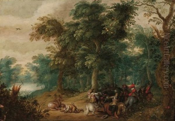 Escarmouche En Lisiere De Foret Oil Painting by Jasper van der Laanen