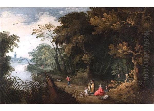 Waldlandschaft Mit Staffagefiguren Oil Painting by Jasper van der Laanen