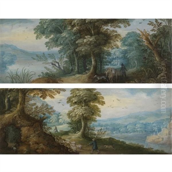 Wooded Landscapes (pair) Oil Painting by Jasper van der Laanen