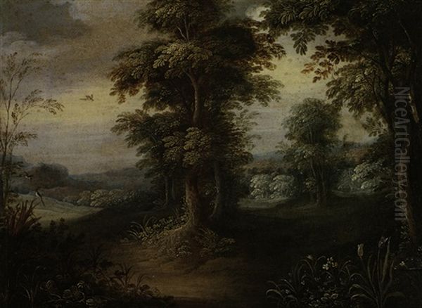 Sommerliche Waldlandschaft Mit Voglen Und Blumen Oil Painting by Jasper van der Laanen