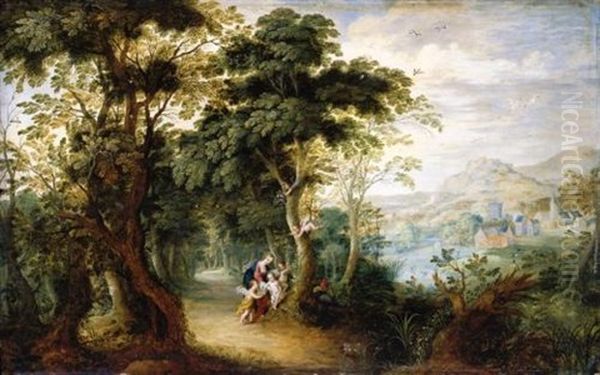 The Rest On The Flight Into Egypt Oil Painting by Jasper van der Laanen