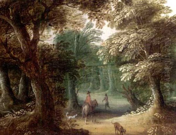 Wooded Landscape With A Horseman On A Path Oil Painting by Jasper van der Laanen