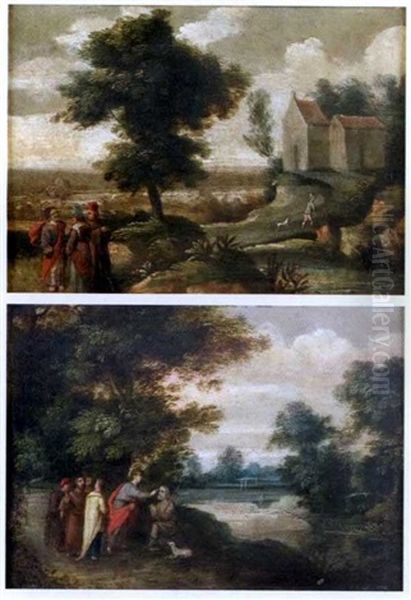 Paysages Animes D'une Scene Biblique (pair) Oil Painting by Jasper van der Laanen