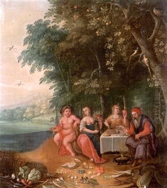 Quatre Personnages Allegoriques Dans Un Paysage Boise Oil Painting by Jasper van der Laanen