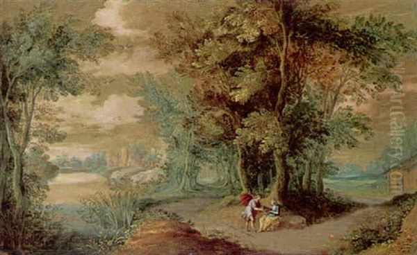 Landscape With Meleager And Atalanta Oil Painting by Jasper van der Laanen