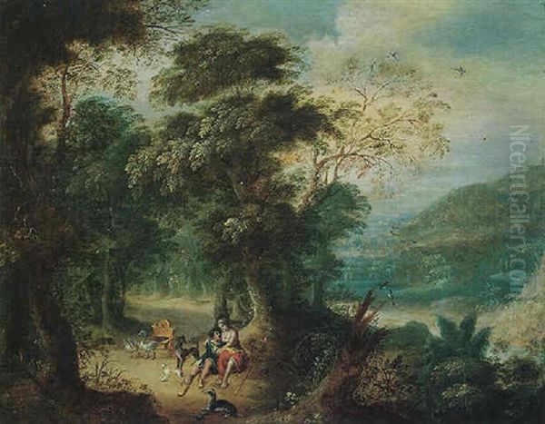 A Wooded Landscape With Venus And Adonis Oil Painting by Jasper van der Laanen