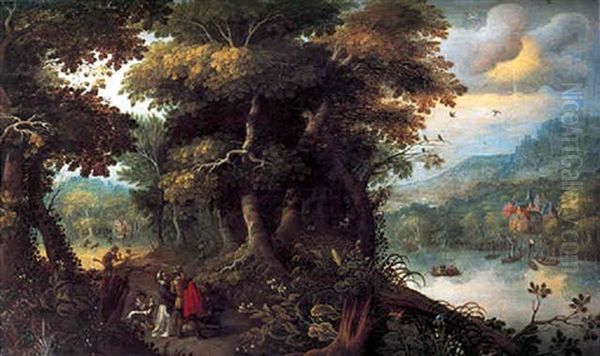 Paysage De Foret Avec La Chasse Au Cerf Oil Painting by Jasper van der Laanen