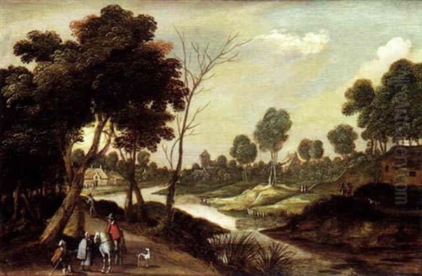 Promeneurs Au Bord D'une Riviere Oil Painting by Jasper van der Laanen