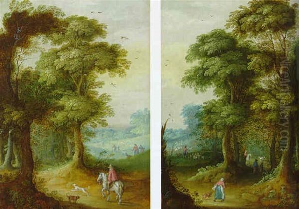 A Wooded Landscape With A Traveller On A Horse Oil Painting by Jasper van der Laanen