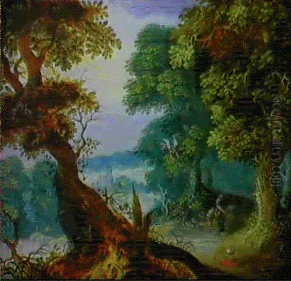 Paysage Boise Avec Abraham S'appretant Au Sacrifice D'isaac Oil Painting by Jasper van der Laanen