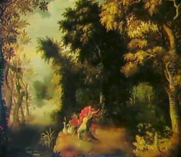 Wooded River Landscape With Venus And Adonis Oil Painting by Jasper van der Laanen