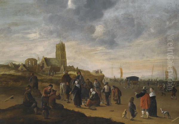 A View Of The Beach At Scheveningen Oil Painting by Cornelis Beelt