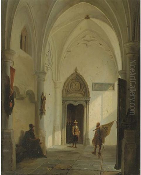 At The Church Entrance Oil Painting by Bernardus Van De Laar