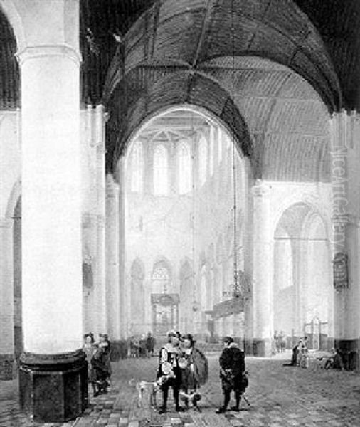 Gentlemen In A Church Oil Painting by Bernardus Van De Laar