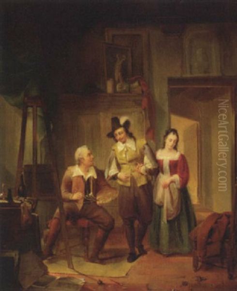 Visit To The Artist's Studio Oil Painting by Jan Hendrik van de Laar