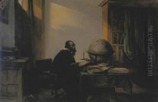 Interieur Met Man En Een Globe Oil Painting by Jan Hendrik van de Laar