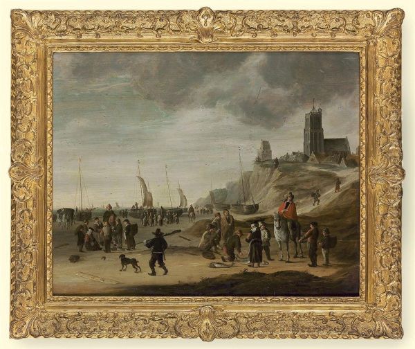 Fishmongers On The Beach At Egmond Aan Zee At Low Tide Oil Painting by Cornelis Beelt