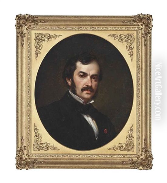 Portrait Of A Gentleman, Bust-length, In A Bow Tie Oil Painting by Emile-Charles Labbe