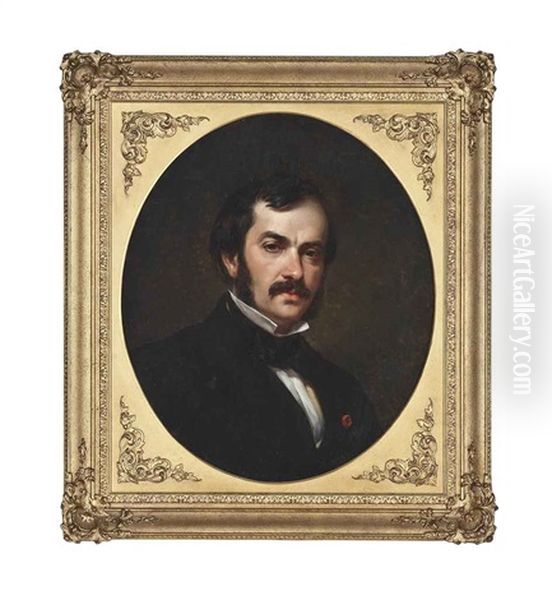 Portrait Of A Gentleman, Bust-length, In A Bow Tie Oil Painting by Emile-Charles Labbe