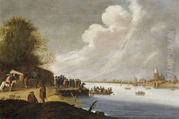 Flusslandschaft Mit Landesteg Oil Painting by Cornelis Beelt