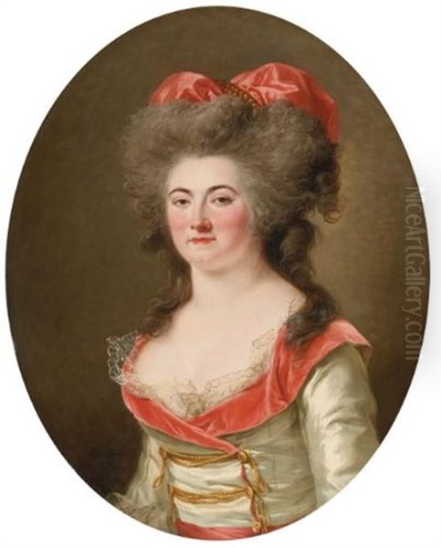 Portrait Of A Lady, Half Length, Wearing A Pink Dress Oil Painting by Adelaide Labille-Guiard