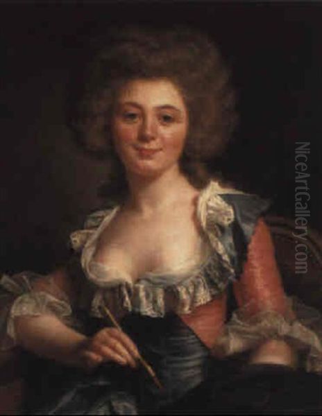 Portrait Of An Artist Seated Holding A Stylus Oil Painting by Adelaide Labille-Guiard