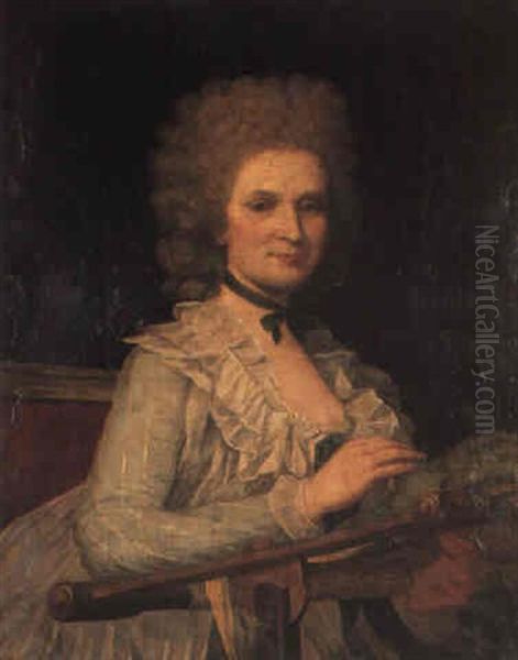 Portrait Of A Woman Seated At An Embroidery Frame Oil Painting by Adelaide Labille-Guiard