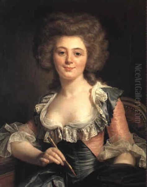 Portrait Of An Artist Holding A Stylus Oil Painting by Adelaide Labille-Guiard