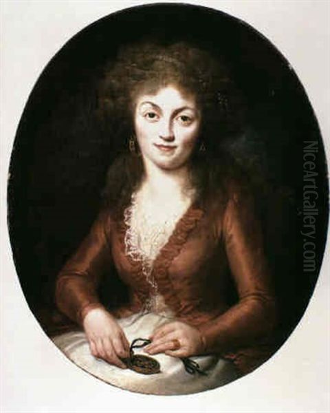 A Portrait Of Marie-therese Louise De Savoie-carignan,      Princess De Lamballe, Half Length, Wearing A Bronze by Adelaide Labille-Guiard